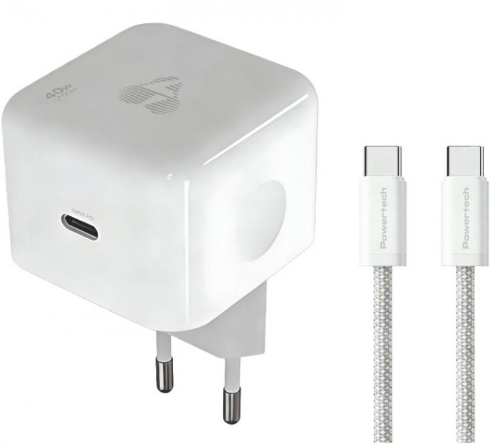 ΦΟΡΤΙΣΤΗΣ ΤΟΙΧΟΥ POWERTECH PT-1581 USB-C 40W GaN AVS WHITE