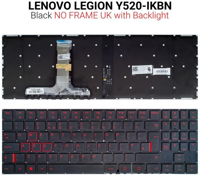 ΠΛΗΚΤΡΟΛΟΓΙΟ ΓΙΑ LAPTOP LENOVO LEGION Y520-15 LED WITHOUT FRAME UK BLACK