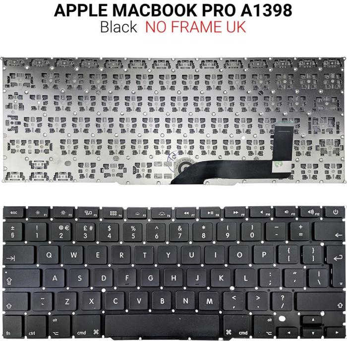 ΠΛΗΚΤΡΟΛΟΓΙΟ ΓΙΑ LAPTOP APPLE MACBOOK PRO A1398 UK WITHOUT FRAME ΜΑΥΡΟ