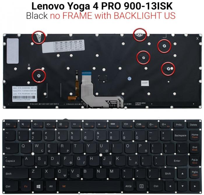 ΠΛΗΚΤΡΟΛΟΓΙΟ ΓΙΑ LAPTOP LENOVO YOGA 4 PRO 900-13ISK WITH BACKLIGHT WITHOUT FRAME US BLACK