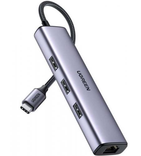 HUB UGREEN CM475 USB-C 3x USB 3.0 RJ45 PD GREY 60600