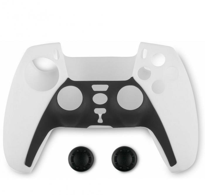 SPARTAN GEAR CONTROLLER SILICON SKIN COVER AND THUMB GRIPS PS5 BLACK WHITE
