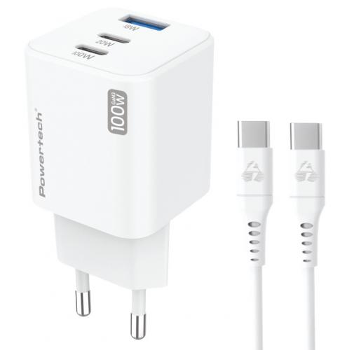 ΦΟΡΤΙΣΤΗΣ ΤΟΙΧΟΥ POWERTECH PT-1671 USB/2x USB-C 100W GaN WHITE