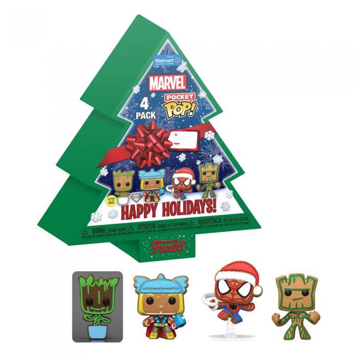 ΦΙΓΟΥΡΑ - ΜΠΡΕΛΟΚ FUNKO POCKET POP! 4-PACK MARVEL - HAPPY HOLIDAYS TREE BOX GLOWS IN THE DARK DIAMOND COLLECTION
