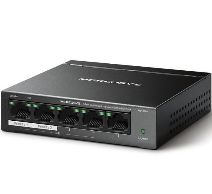 SWITCH MERCUSYS MS105GP 5 PORTS 10/100/1000 Mbps PoE+ VER. 1.0