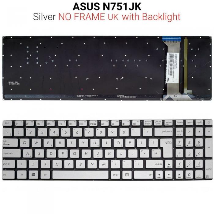 ΠΛΗΚΤΡΟΛΟΓΙΟ ΓΙΑ LAPTOP ASUS N751JK WITH BACKLIGHT WITHOUT FRAME UK GREY