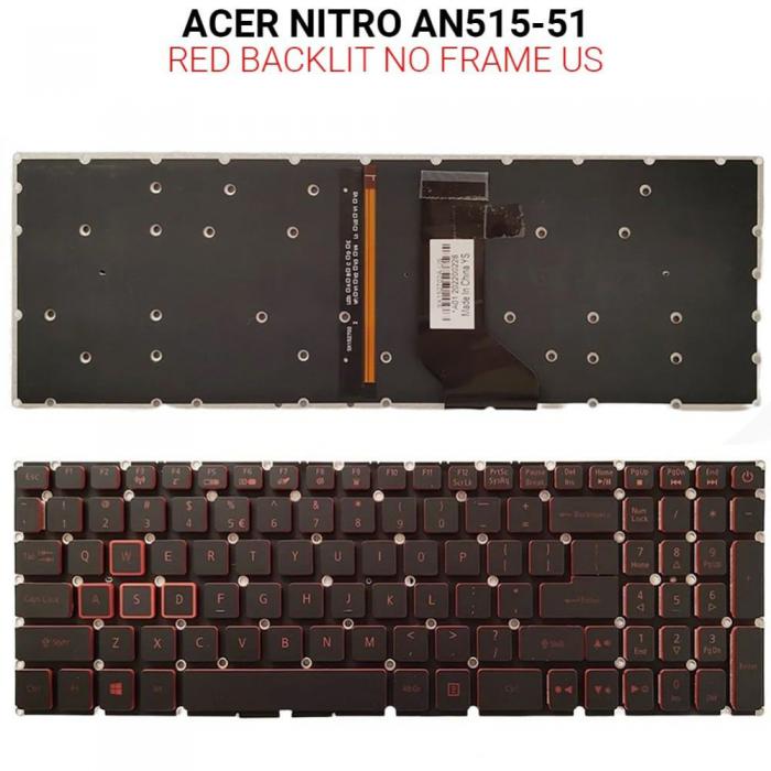 ΠΛΗΚΤΡΟΛΟΓΙΟ ΓΙΑ LAPTOP ACER NITRO AN515-51 WITH RED BACKLIGHT WITHOUT FRAME US BLACK