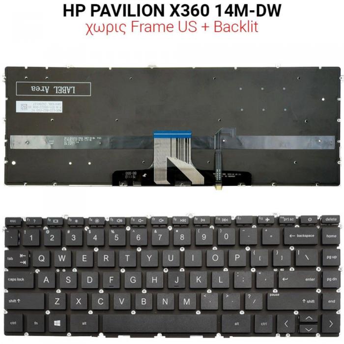 ΠΛΗΚΤΡΟΛΟΓΙΟ ΓΙΑ LAPTOP HP PAVILION X360 14M-DW WITH BACKLIGHT WITHOUT FRAME US BLACK