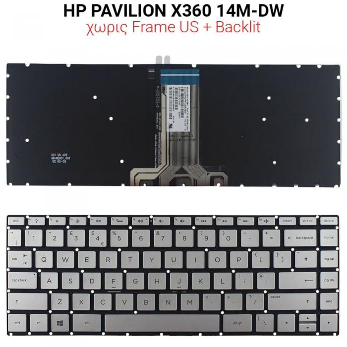 ΠΛΗΚΤΡΟΛΟΓΙΟ ΓΙΑ LAPTOP HP PAVILION 14-BF WITH BACKLIGHT WITHOUT FRAME US SILVER