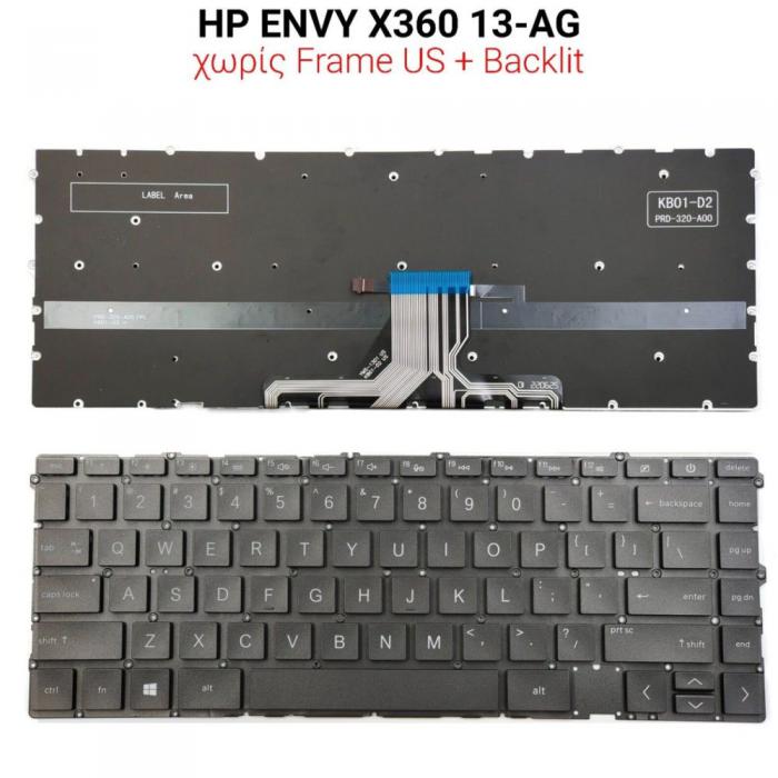 ΠΛΗΚΤΡΟΛΟΓΙΟ ΓΙΑ LAPTOP HP ENVY X360 13-AG WITH BACKLIGHT WITHOUT FRAME US BLACK