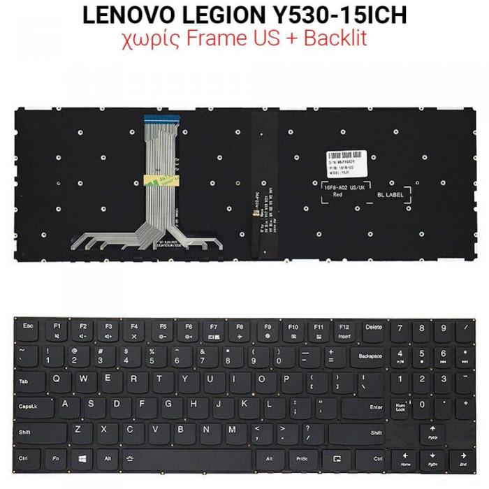 ΠΛΗΚΤΡΟΛΟΓΙΟ ΓΙΑ LAPTOP LENOVO LEGION Y530-15ICH WITH BACKLIGHT WITHOUT FRAME US BLACK