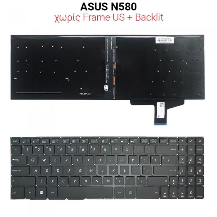 ΠΛΗΚΤΡΟΛΟΓΙΟ ΓΙΑ LAPTOP ASUS N580 BACKLIGHT WITHOUT FRAME US BLACK