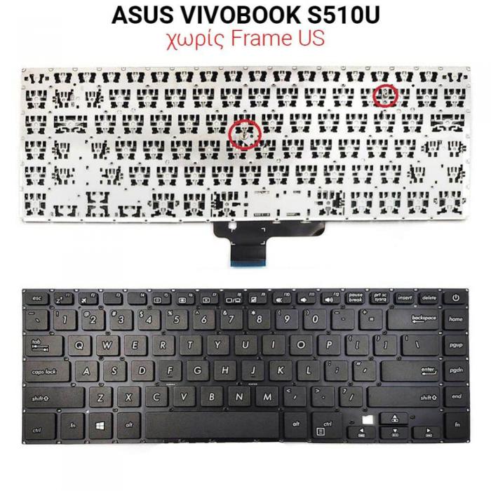 ΠΛΗΚΤΡΟΛΟΓΙΟ ΓΙΑ LAPTOP ASUS VIVOBOOK S510U WITHOUT FRAME US BLACK