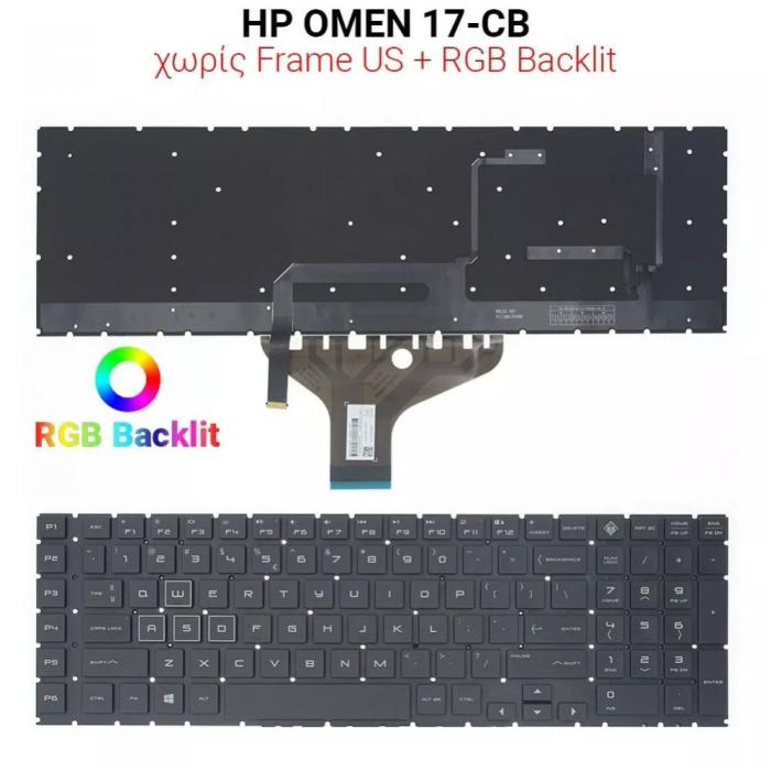 ΠΛΗΚΤΡΟΛΟΓΙΟ ΓΙΑ LAPTOP HP OMEN 17-CB WITH RGB BACKLIGHT WITHOUT FRAME US BLACK