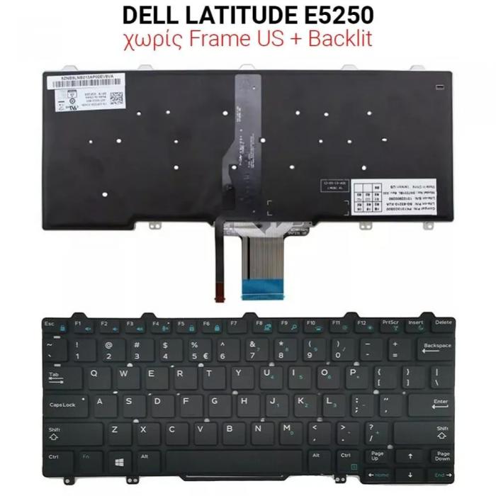 ΠΛΗΚΤΡΟΛΟΓΙΟ ΓΙΑ LAPTOP DELL LATITUDE E5250 WITH BACKLIGHT WITHOUT FRAME US BLACK