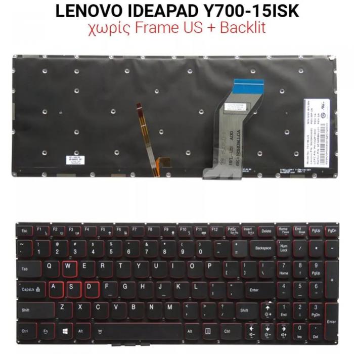 ΠΛΗΚΤΡΟΛΟΓΙΟ ΓΙΑ LAPTOP LENOVO IDEAPAD Y700-15ISK WITH BACKLIGHT WITHOUT FRAME US BLACK
