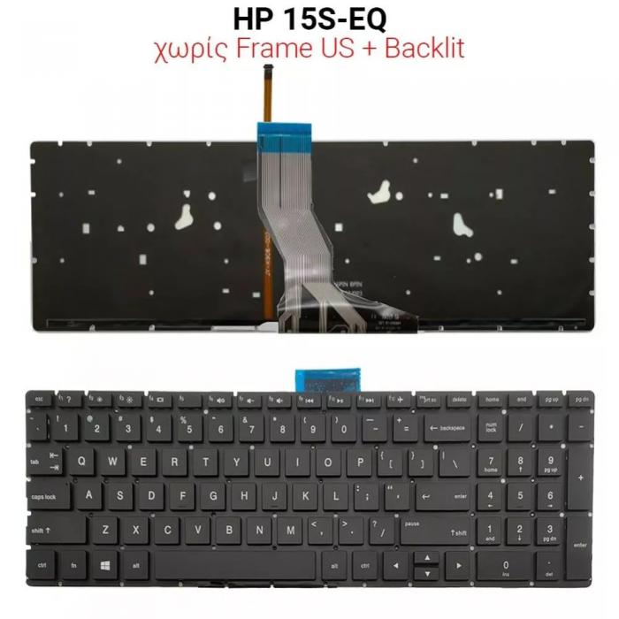 ΠΛΗΚΤΡΟΛΟΓΙΟ ΓΙΑ LAPTOP HP 15S-EQ WITH BACKLIGHT WITHOUT FRAME US BLACK