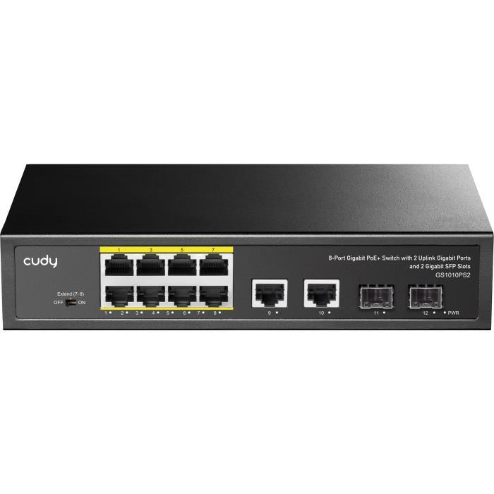 SWITCH CUDY GS1010PS2 10 PORTS 10/100/1000 Mbps PoE+