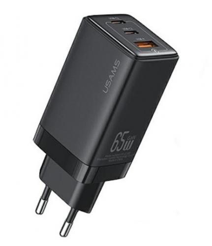 ΦΟΡΤΙΣΤΗΣ ΤΟΙΧΟΥ USAMS US-CC180 USB 2x USB-C 65W PD GaN BLACK