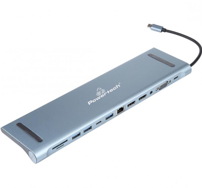 DOCKING STATION POWERTECH BYL-2003U2 USB-C GREY