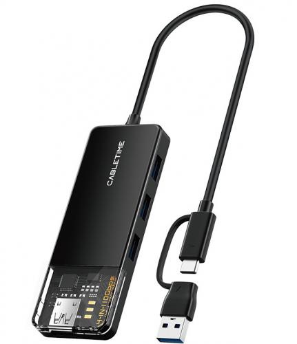 HUB USB USB-C CABLETIME CT-HUBT5-PB BLACK