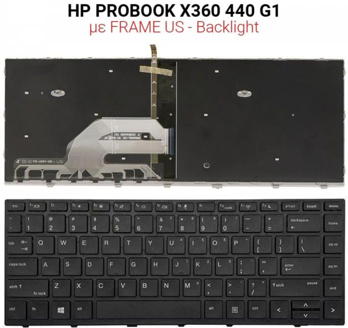 ΠΛΗΚΤΡΟΛΟΓΙΟ ΓΙΑ LAPTOP HP PROBOOK X360 440 G1 WITH FRAME WITH BACKLIGHT US BLACK