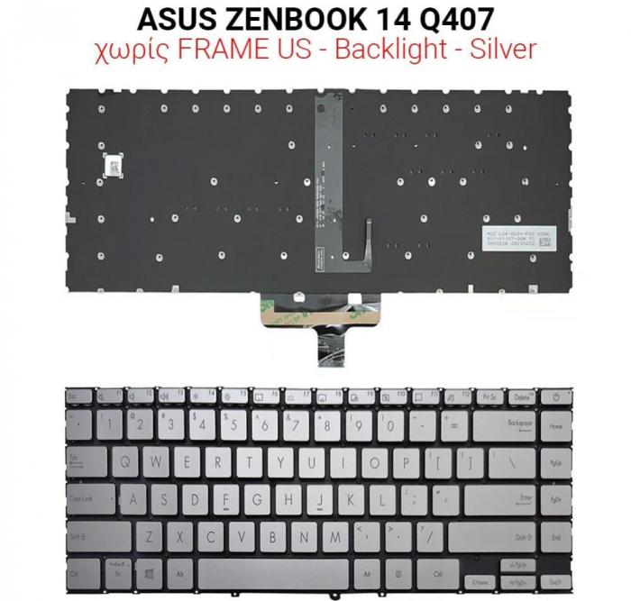 ΠΛΗΚΤΡΟΛΟΓΙΟ ΓΙΑ LAPTOP ASUS ZENBOOK 14 Q407 WITHOUT FRAME WITH BACKLIGHT US SILVER