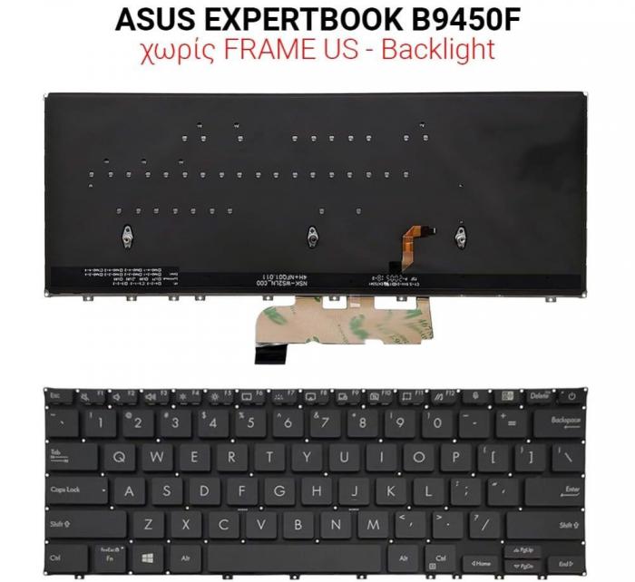 ΠΛΗΚΤΡΟΛΟΓΙΟ ΓΙΑ LAPTOP ASUS EXPERTBOOK B9450F WITHOUT FRAME WITH BACKLIGHT US BLACK