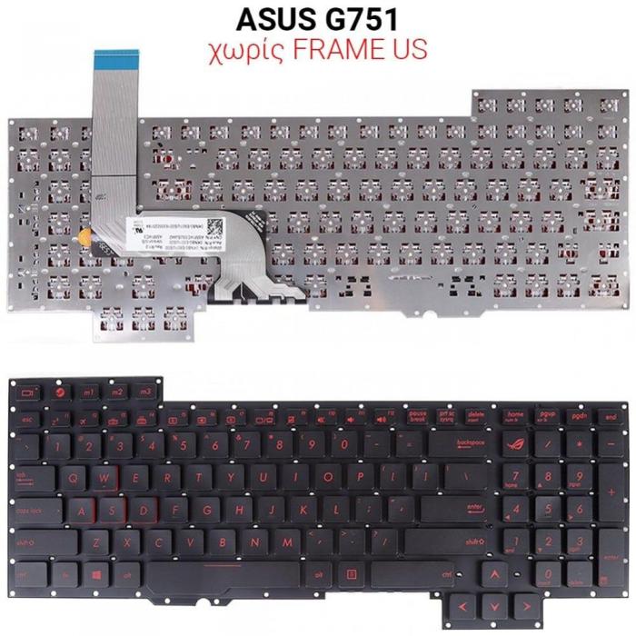 ΠΛΗΚΤΡΟΛΟΓΙΟ ΓΙΑ LAPTOP ASUS G751 WITHOUT FRAME US BLACK