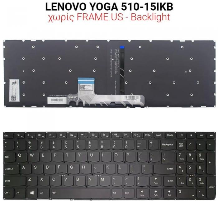 ΠΛΗΚΤΡΟΛΟΓΙΟ ΓΙΑ LAPTOP LENOVO YOGA 510-15IKB WITHOUT FRAME WITH BACKLIGHT US BLACK