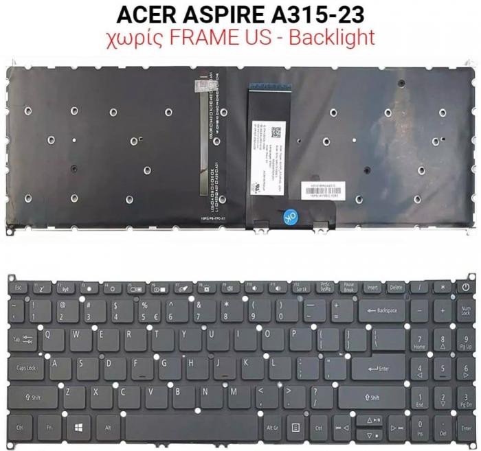 ΠΛΗΚΤΡΟΛΟΓΙΟ ΓΙΑ LAPTOP ACER ASPIRE A315-23 WITHOUT FRAME WITH BACKLIGHT US BLACK