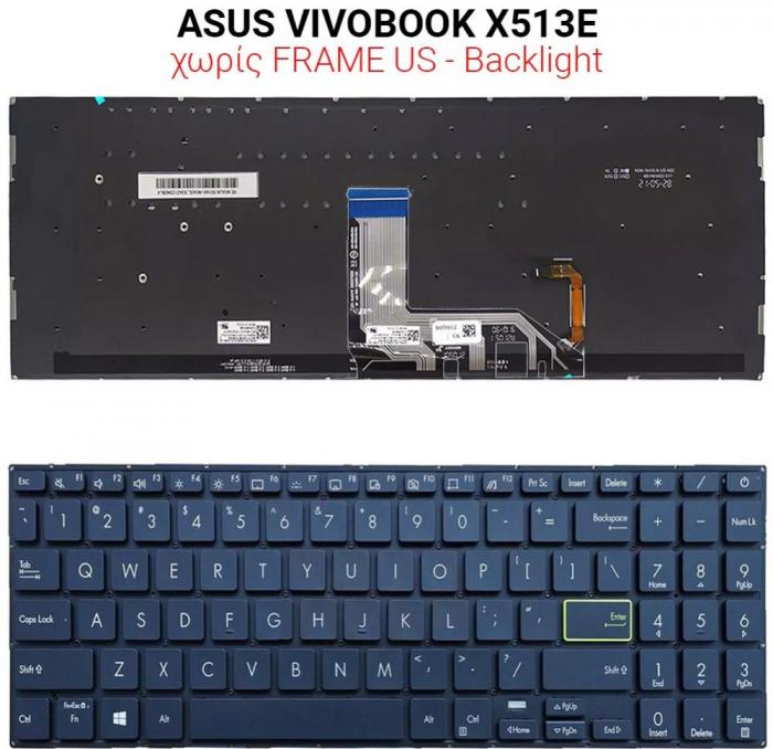ΠΛΗΚΤΡΟΛΟΓΙΟ ΓΙΑ LAPTOP ASUS VIVOBOOK X513E WITHOUT FRAME WITH BACKLIGHT US BLACK