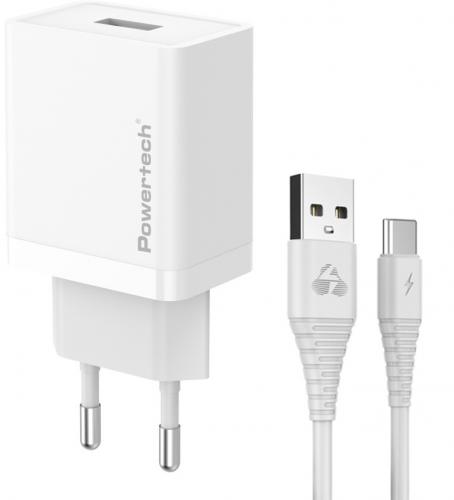 ΦΟΡΤΙΣΤΗΣ ΤΟΙΧΟΥ POWERTECH PT-1322 ΜΕ ΚΑΛΩΔΙΟ USB-C 12W WHITE