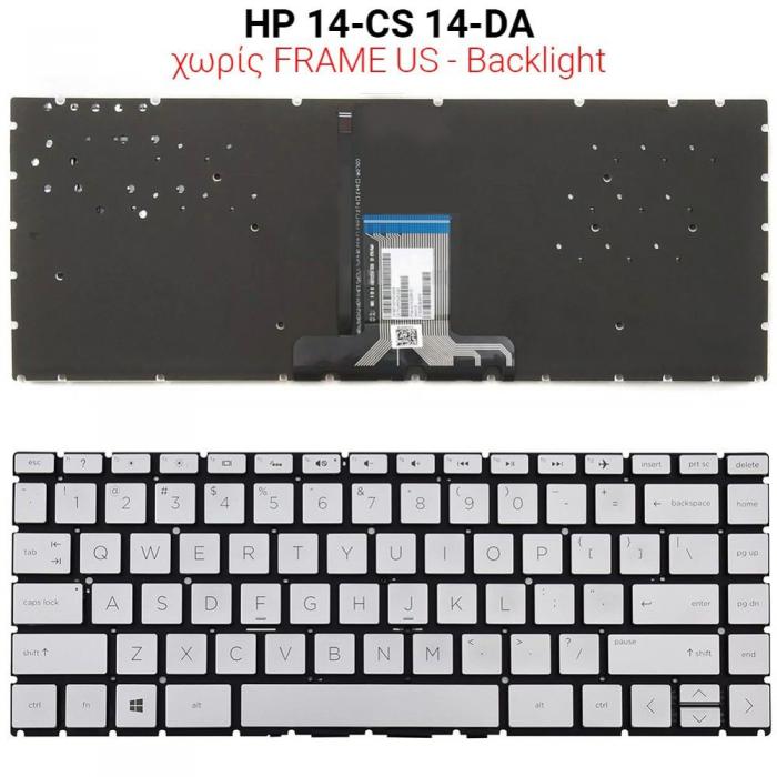 ΠΛΗΚΤΡΟΛΟΓΙΟ ΓΙΑ LAPTOP HP 14-CS 14-DA WITHOUT FRAME WITH BACKLIGHT US SILVER