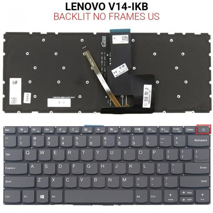 ΠΛΗΚΤΡΟΛΟΓΙΟ ΓΙΑ LAPTOP LENOVO V14-IKB WITHOUT FRAME WITH BACKLIGHT US GREY
