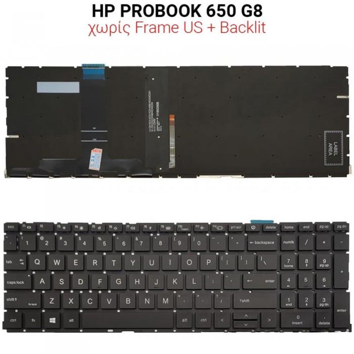 ΠΛΗΚΤΡΟΛΟΓΙΟ ΓΙΑ LAPTOP HP PROBOOK 650 G8 WITHOUT FRAME WITH BACKLIGHT US BLACK