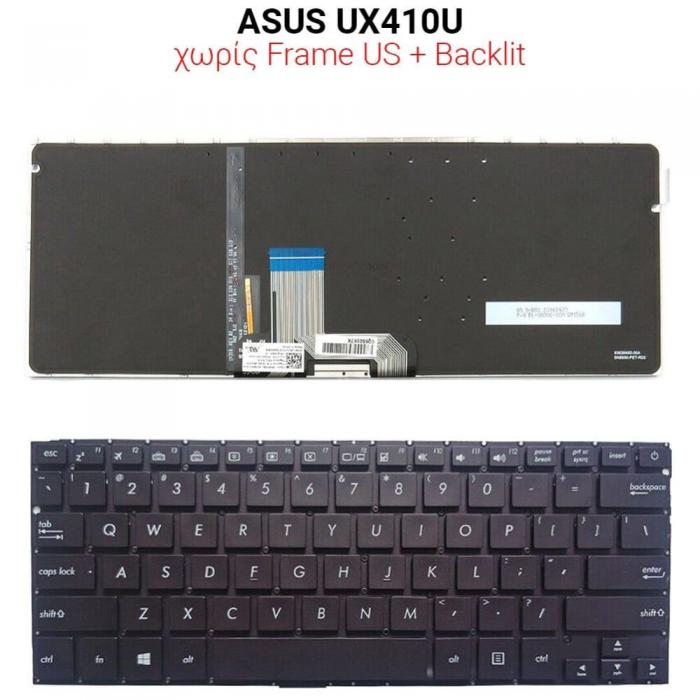 ΠΛΗΚΤΡΟΛΟΓΙΟ ΓΙΑ LAPTOP ASUS UX410U WITHOUT FRAME WITH BACKLIGHT US BLACK