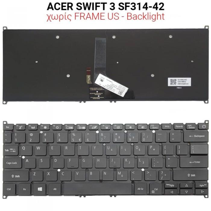 ΠΛΗΚΤΡΟΛΟΓΙΟ ΓΙΑ LAPTOP ACER SWIFT 3 SF314-42 WITHOUT FRAME WITH BACKLIGHT US BLACK