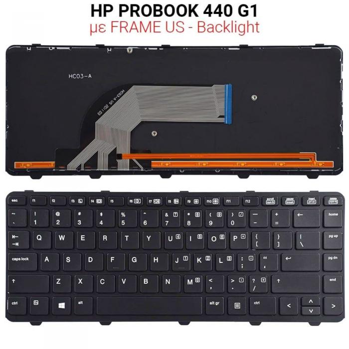 ΠΛΗΚΤΡΟΛΟΓΙΟ ΓΙΑ LAPTOP HP PROBOOK 440 G1 WITH FRAME WITH BACKLIGHT US BLACK