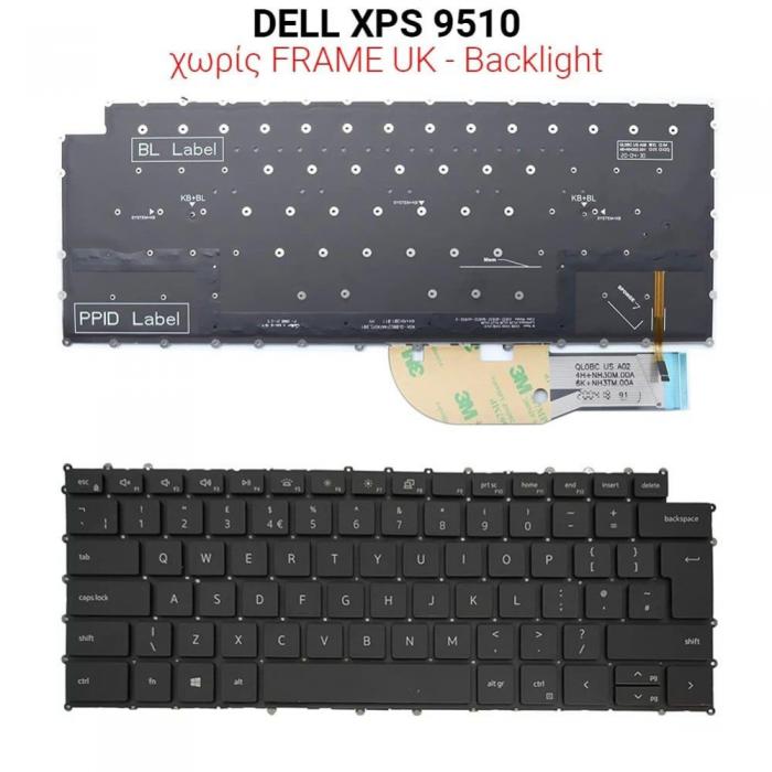 ΠΛΗΚΤΡΟΛΟΓΙΟ ΓΙΑ LAPTOP DELL XPS 9510 WITHOUT FRAME WITH BACKLIGHT UK BLACK