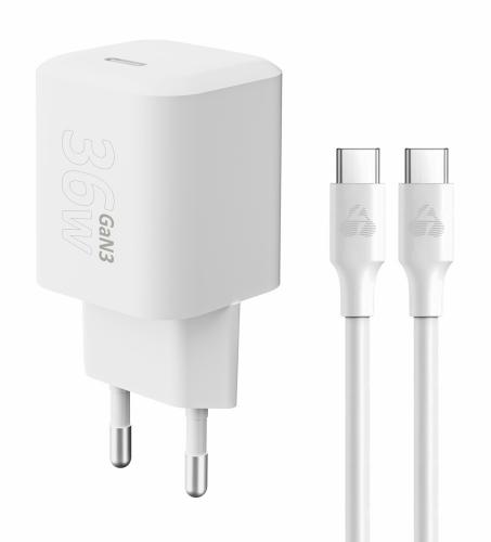 ΦΟΡΤΙΣΤΗΣ ΤΟΙΧΟΥ POWERTECH PT-1350 USB-C 36W GaN WHITE