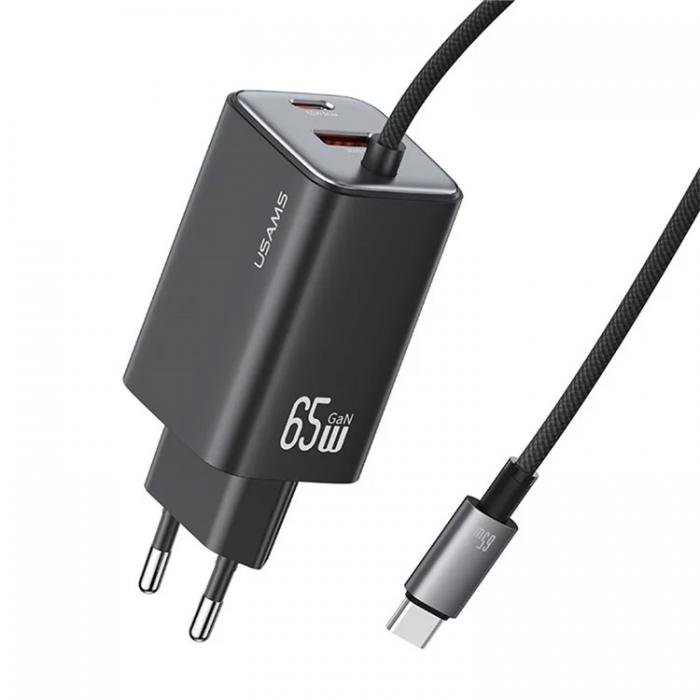 ΦΟΡΤΙΣΤΗΣ ΤΟΙΧΟΥ USAMS CC266 USB AND USB-C 65W GaN BLACK