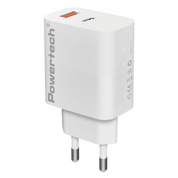 ΦΟΡΤΙΣΤΗΣ ΤΟΙΧΟΥ POWERTECH PT-1437 USB/USB-C 20W GaN WHITE
