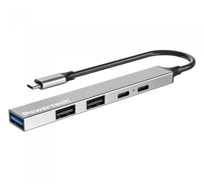 HUB USB-C ΣΕ 5x USB 3.2 100W POWERTECH PT-1414 GREY