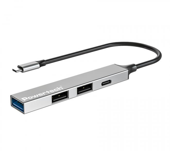 HUB USB-C ΣΕ 4x USB 3.2 1x USB-C POWERTECH PT-1412 GREY