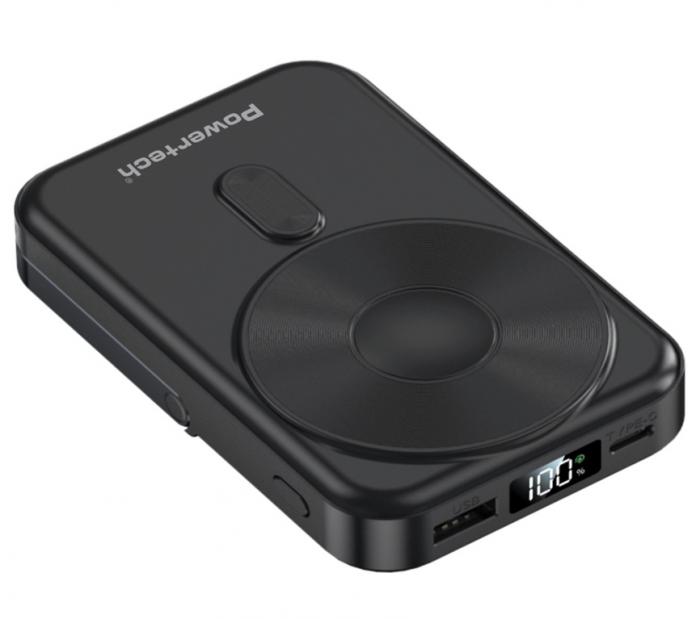 POWER BANK MAGNETIC WIRELESS POWERTECH PT-1416 10000mah 22.5W BLACK