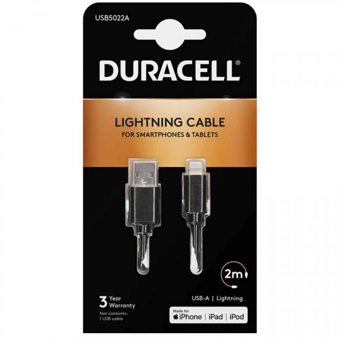 ΚΑΛΩΔΙΟ ΣΥΝΔΕΣΗΣ USB A ΣΕ LIGHTNING DURACELL USB5022A 2M WHITE