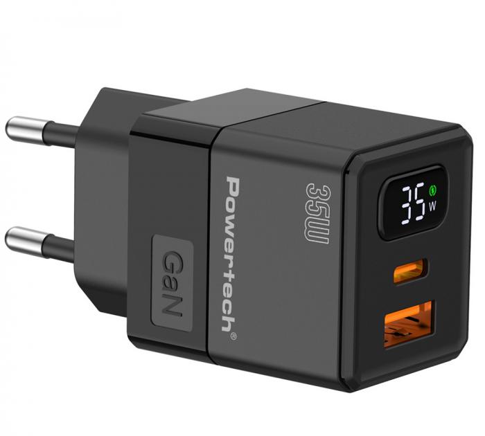 ΦΟΡΤΙΣΤΗΣ ΤΟΙΧΟΥ POWERTECH PT-1499 USB/USB-C 35W GaN BLACK