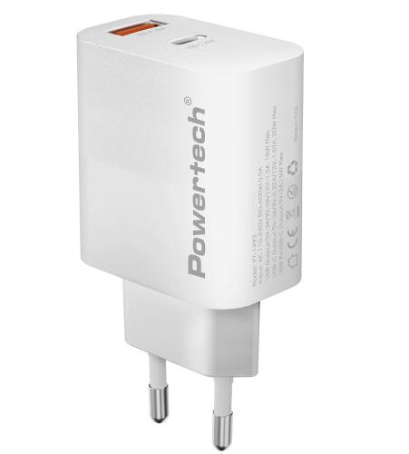 ΦΟΡΤΙΣΤΗΣ ΤΟΙΧΟΥ POWERTECH PT-1493 USB/USB-C 20W WHITE