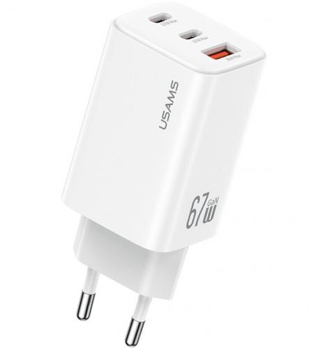 ΦΟΡΤΙΣΤΗΣ ΤΟΙΧΟΥ USAMS CC265 USB/2x USB-C 67W GaN WHITE